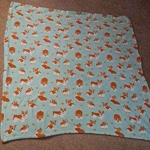 Adorable Corgi Dog Fleece Fuzzy Mint Green Blanket 50"x 62"